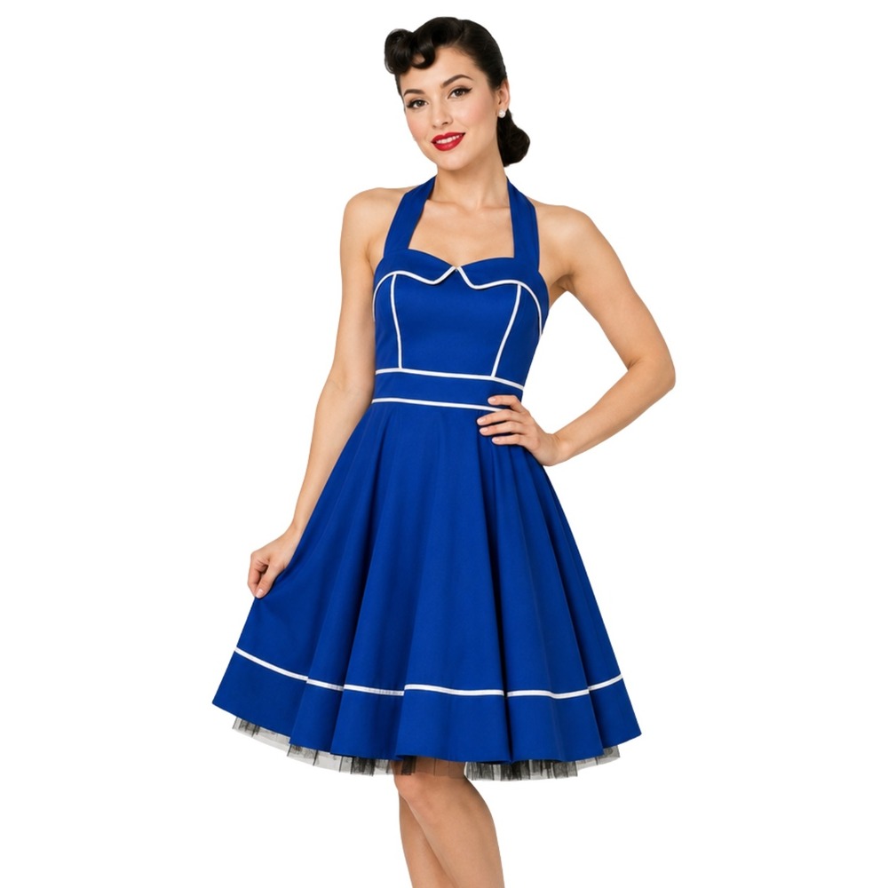 Hearts & Roses Dress USA 4 Blue White Piping Halter Rockabilly Swing Mini Tulle